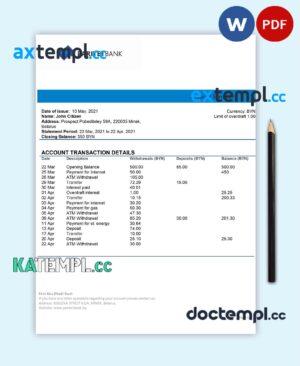 sample Belarus Paritet bank statement template in Word and PDF format download