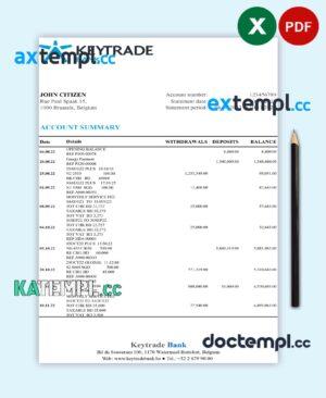 sample Belgium Keytrade bank statement template in Excel and PDF format download