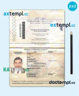 sample Brazil passport template in PSD format, fully editable, 2019 – present (background color changed) download