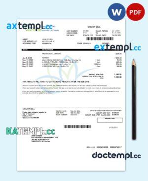 sample Canada British Columbia City of Vancouver utility bill template in Word and PDF format download