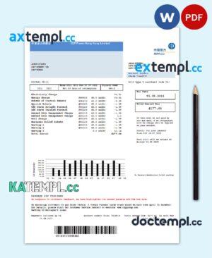 sample Hong Kong CLP Power Hong Kong Limited utility bill template in Word and PDF format download