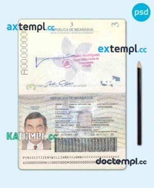 sample Nicaragua passport template in PSD format, fully editable download