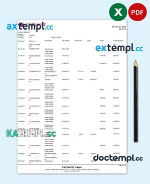 sample Philippines EastWest bank statement template in Excel and PDF format download