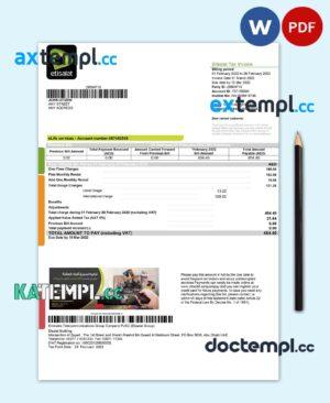 sample UAE Etisalat utility bill template in Word and PDF format download