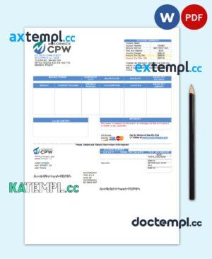 sample USA CPW utility bill template in Word and PDF format download