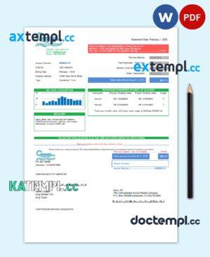 sample USA Consolidated Mutual Water utility bill template in Word and PDF format download