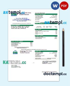 sample USA ECUA utility bill template in Word and PDF format download