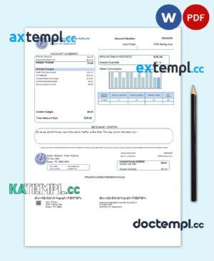 sample USA Eastern Suburban Water Authority utility bill template in Word and PDF format download