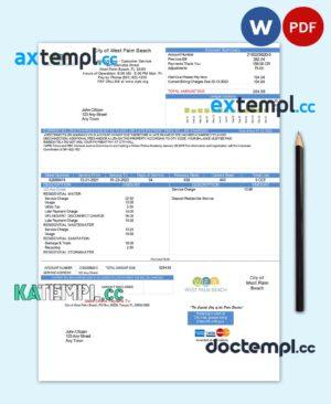 sample USA Florida City of West Palm Beach utility bill template in Word and PDF format download