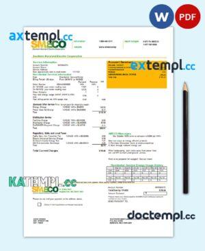 sample USA Maryland SMECO utility bill template in Word and PDF format download