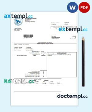 sample USA Nevada Orono The Lakehore City utility bill template in Word and PDF format download