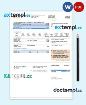 sample USA New Jersey South Jersey Gas utility bill template in Word and PDF format download