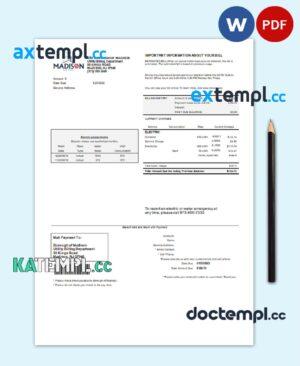 sample USA New Jersey The Borough of Madison utility bill template in Word and PDF format download