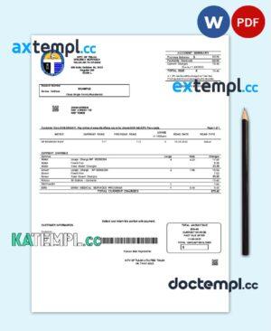 sample USA Oklahoma City of Tulsa utility bill template in Word and PDF format download