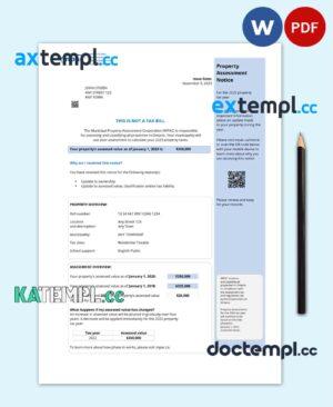 sample USA Ontario MPAC utility bill, Word and PDF template download