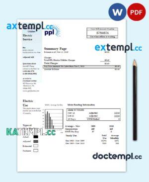 sample USA Philadelphia PPL utility bill template in Word and PDF format download