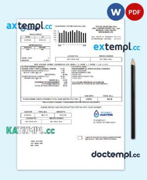 sample USA Texas El Paso Water utility bill template in Word and PDF format download