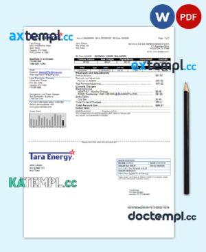 sample USA Texas Tara Energy utility bill template in Word and PDF format download