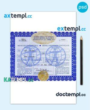 sample USA Washington state marriage certificate template in PSD format download
