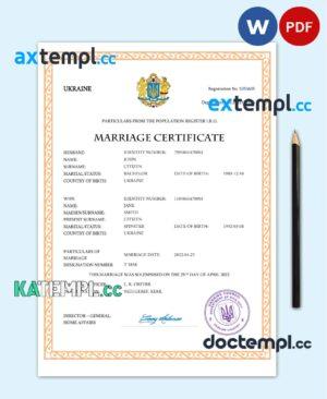 sample Ukraine marriage certificate Word and PDF template, completely editable download