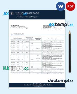 sample Uruguay Banque Heritage bank statement template in Word and PDF format download