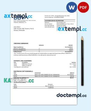 sample Venezuela BBVA bank proof of address statement template in Word and PDF format (.doc and .pdf) download