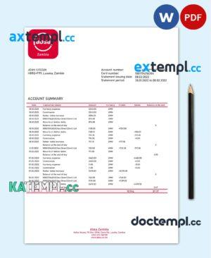 sample Zambia Absa bank statement template in Word and PDF format download