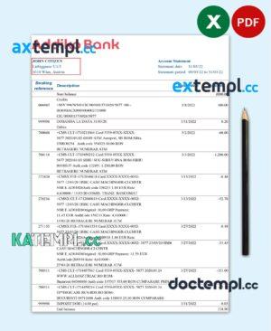 sample Austria Addiko bank statement template in Excel and PDF format download