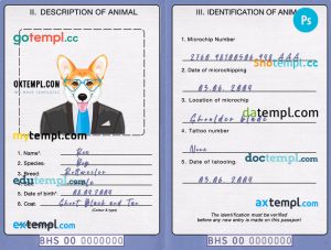 free download Bahamas dog (animal, pet) passport PSD example, fully editable