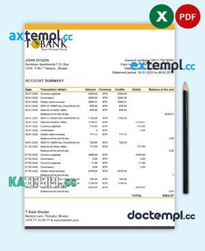 sample Bhutan T Bank Statement template in Excel and PDF format download