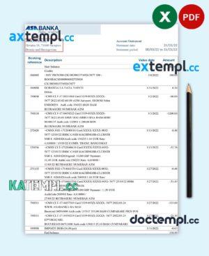 sample Bosnia and Herzegovina ASA Banka bank statement template in Excel and PDF format download