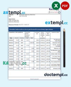 sample Botswana Bank ABC bank statement template in Excel and PDF format download