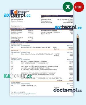 sample Botswana Savings bank statement template in Excel and PDF format download