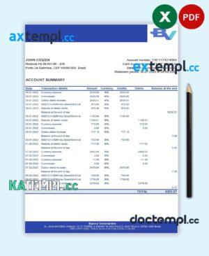 sample Brazil Banco Votorantim bank statement template in Excel and PDF format download
