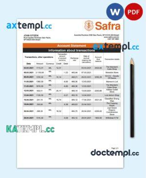 sample Brazil Safra bank statement template in Word and PDF format download