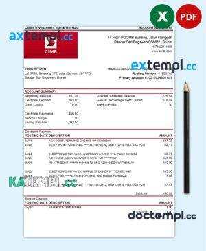 sample Brunei CIMB bank statement template in Excel and PDF format (autosum) download