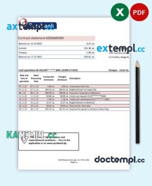 sample Bulgaria Postbank bank statement template in Excel and PDF format download
