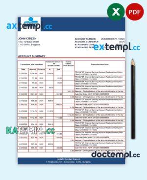sample Bulgaria UBB bank statement template in Excel and PDF format download