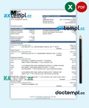 sample Burundi Bank of Africa bank statement Excel and PDF template (AutoSum) download