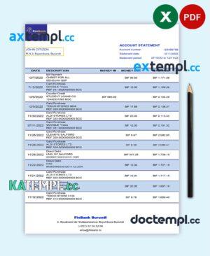 sample Burundi Finbank bank statement Excel and PDF template, fully editable (AutoSum) download