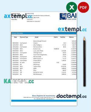 sample Cabo Verde Banco Africano de Investimentos bank statement Excel and PDF template (AutoSum) download