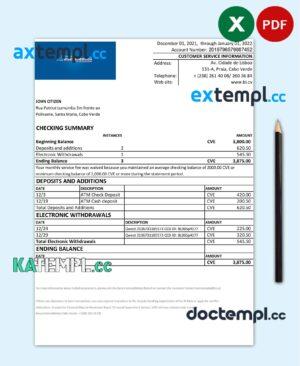 sample Cabo Verde Banco Inter-Atlântico bank statement Excel and PDF template (AutoSum) download