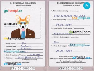 free download Cabo Verdean dog (animal, pet) passport PSD example, fully editable