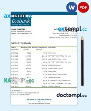 sample Central African Republic Ecobank proof of address template in Word and PDF format download