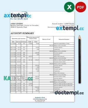 sample Chad Ecobank bank statement Excel and PDF template, completely editable (AutoSum) download