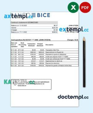 sample Chile Banco Bice bank statement Excel and PDF template (AutoSum) download