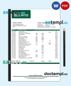 sample Costa Rica Banco Lafise bank statement template in Word and PDF format download