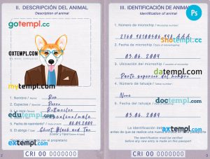 free download Costa Rican dog (animal, pet) passport PSD example, fully editable
