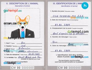 free download Côte d'Ivoire dog (animal, pet) passport PSD example, fully editable
