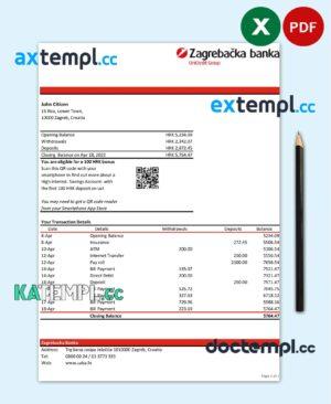 sample Croatia Zagrebačka Bank statement Excel and PDF template download